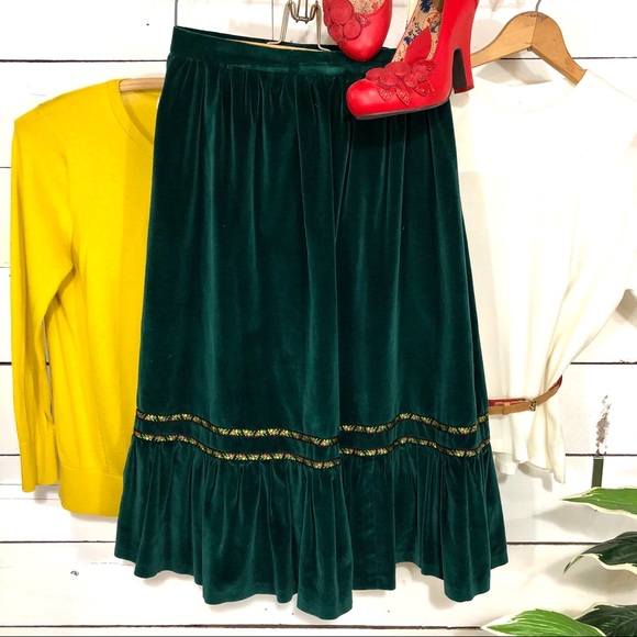 green velvet midi skirt